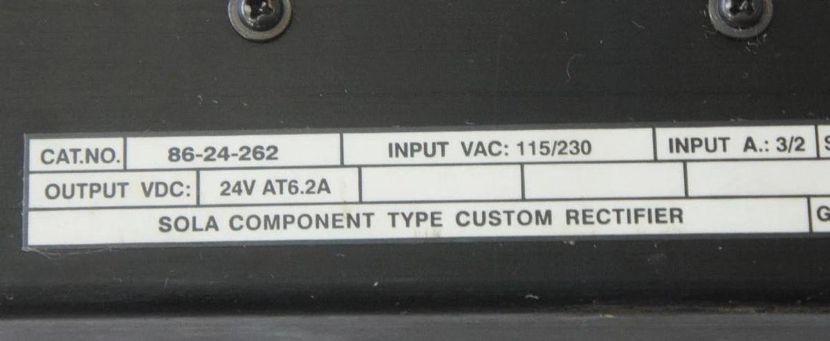 Used SOLA ELECTRIC 86-24-262 POWER SUPPLY, 115/230VAC 3/2A INPUT, 24VDC 6.2A OUTPUT