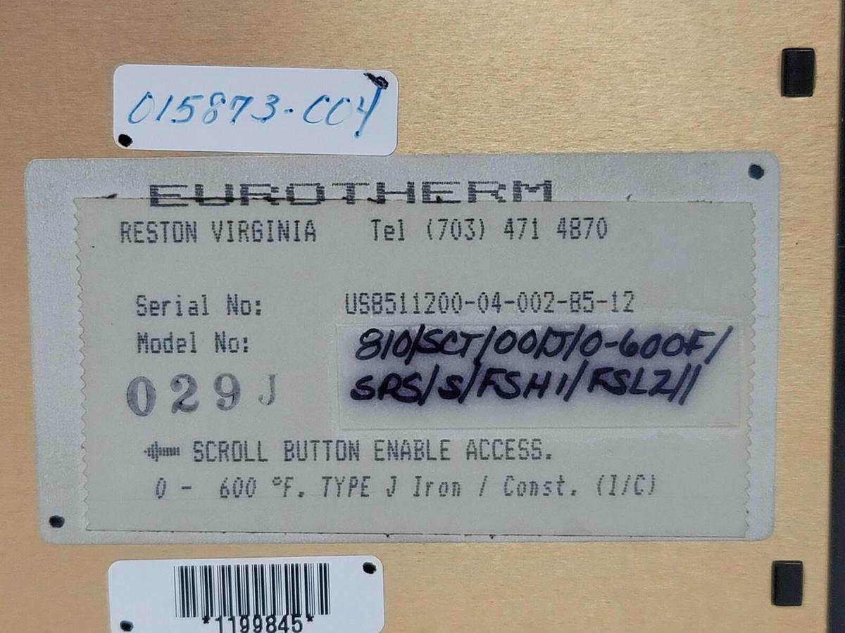 Used EUROTHERM 810 029J TEMPERATURE CONTROLLER DIGITAL DISPLAY 0-600F DEG. TYPE J