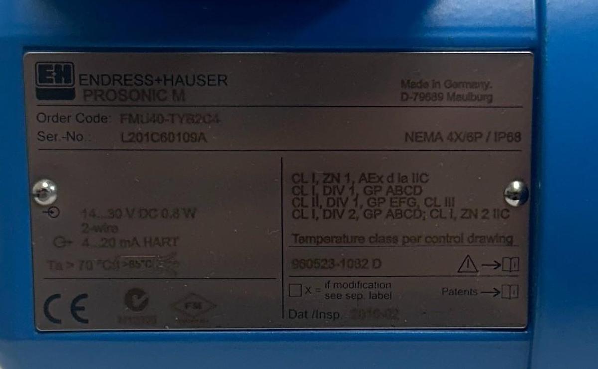 Used ENDRESS+HAUSER E+H FMU40-TYB2C4 Prosonic M ULTRASONIC LEVEL SENSOR 52010286 NSNP