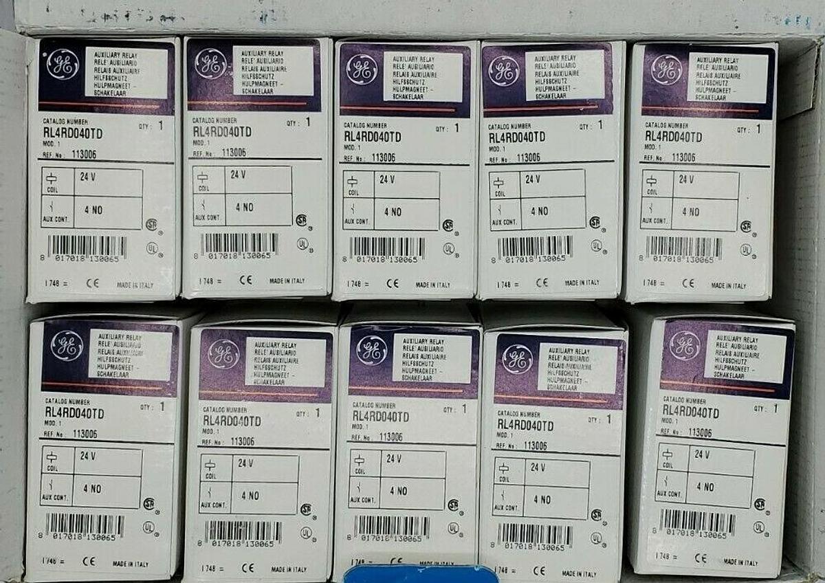 LOT OF 10 NIB GENERAL ELECTRIC RL4RD040TD RELAYS, 4 POLE, 24V COIL