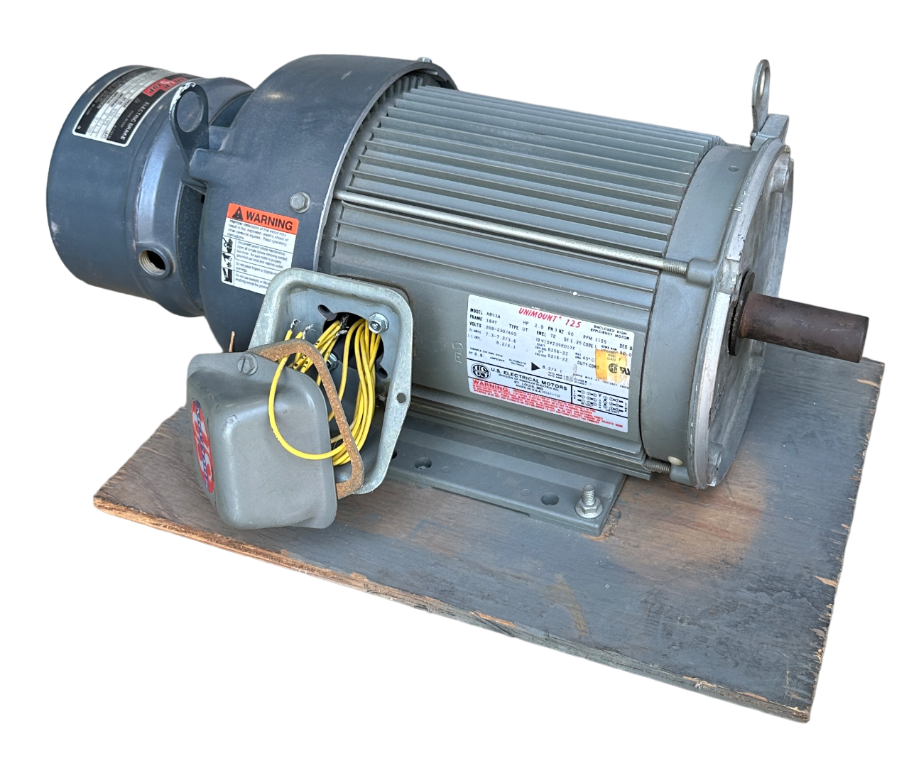Used NEW US MOTORS A893A UNIMOUNT 125 MOTOR 2HP 3-PH W/ 105633109001 SHUR STOP BRAKE