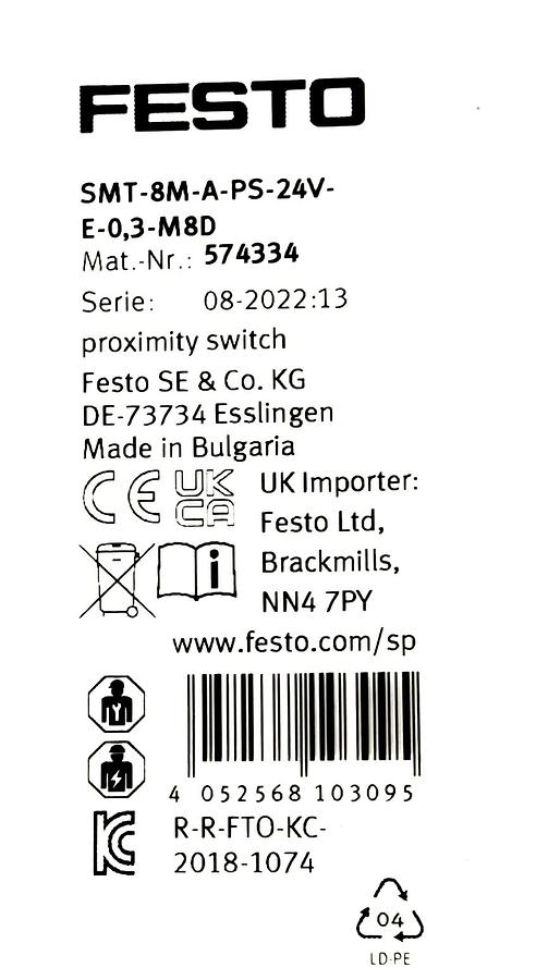 Festo SMT-8M-A-PS-24V-E-0,3-M8D Proximity Switch Magnetoresistive Sensor New