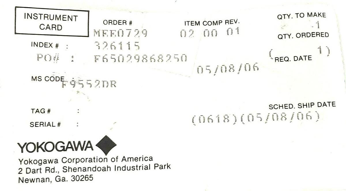 Used NEW YOKOGAWA 326115 CAP MEE0729 F9552DR