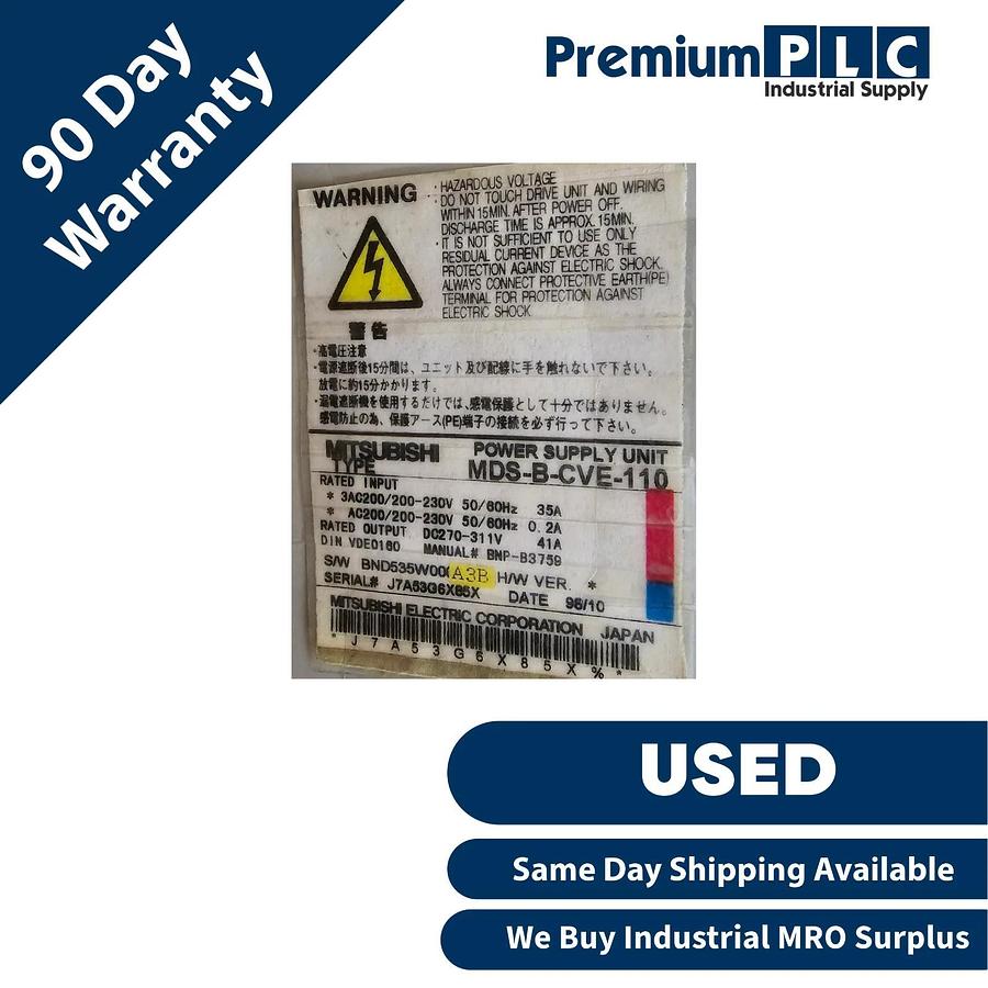 Used MITSUBISHI ELECTRIC MDS-B-CVE-110 MELDAS MDS-B SERIES SERVO POWER SUPPLY UNIT