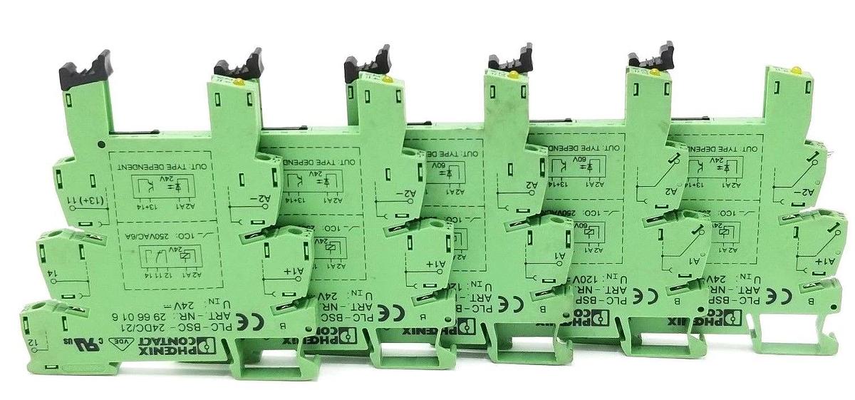 Used LOT OF 5 PHOENIX CONTACT PLC-BSC-24DC/21 TERMINAL BLOCK RELAY MODULES 2966016