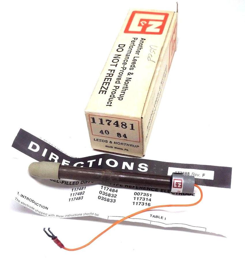 Used LEEDS & NORTHORUP 117481 PH MEASURING ELECTRODE GEL FILLED DIFFUSION TYPE