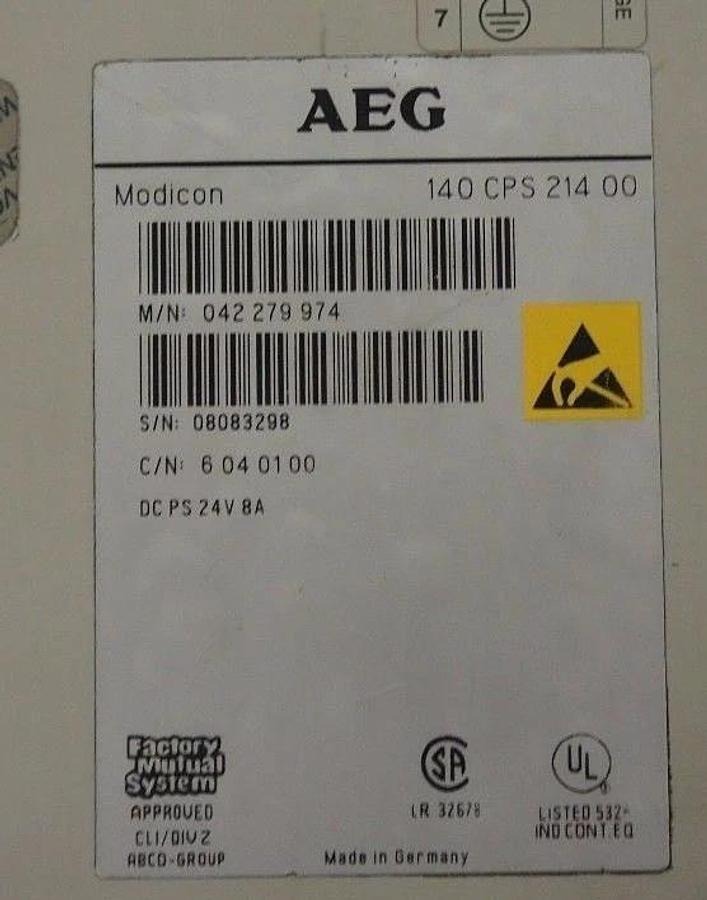 Used AEG MODICON 140-CPS-214-00 POWER SUPPLY 8AMP 24VDC, 140CPS21400