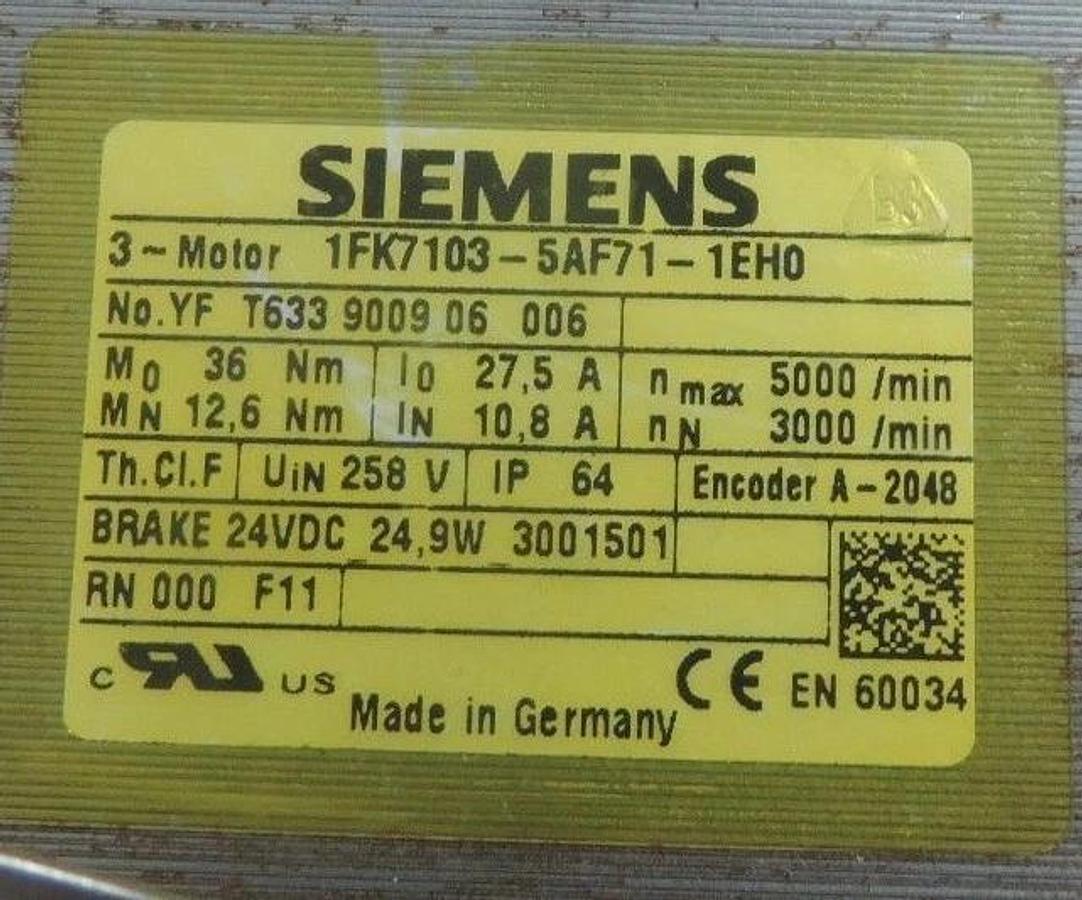 Used SIEMENS 1FK7103-5AF71-1EH0 SERVOMOTOR & ALPHA SPK 140-MX2-5-4X1-000 GEAR REDUCER