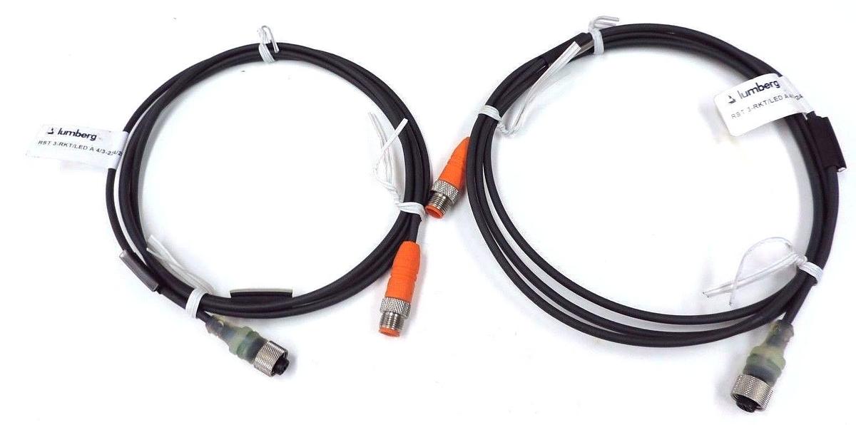 Used LOT OF 2 NEW LUMBERG RST3-RKT/LEDA4/3-224/2M, QD CABLE 3PIN MALE TO 3 PIN FEMALE