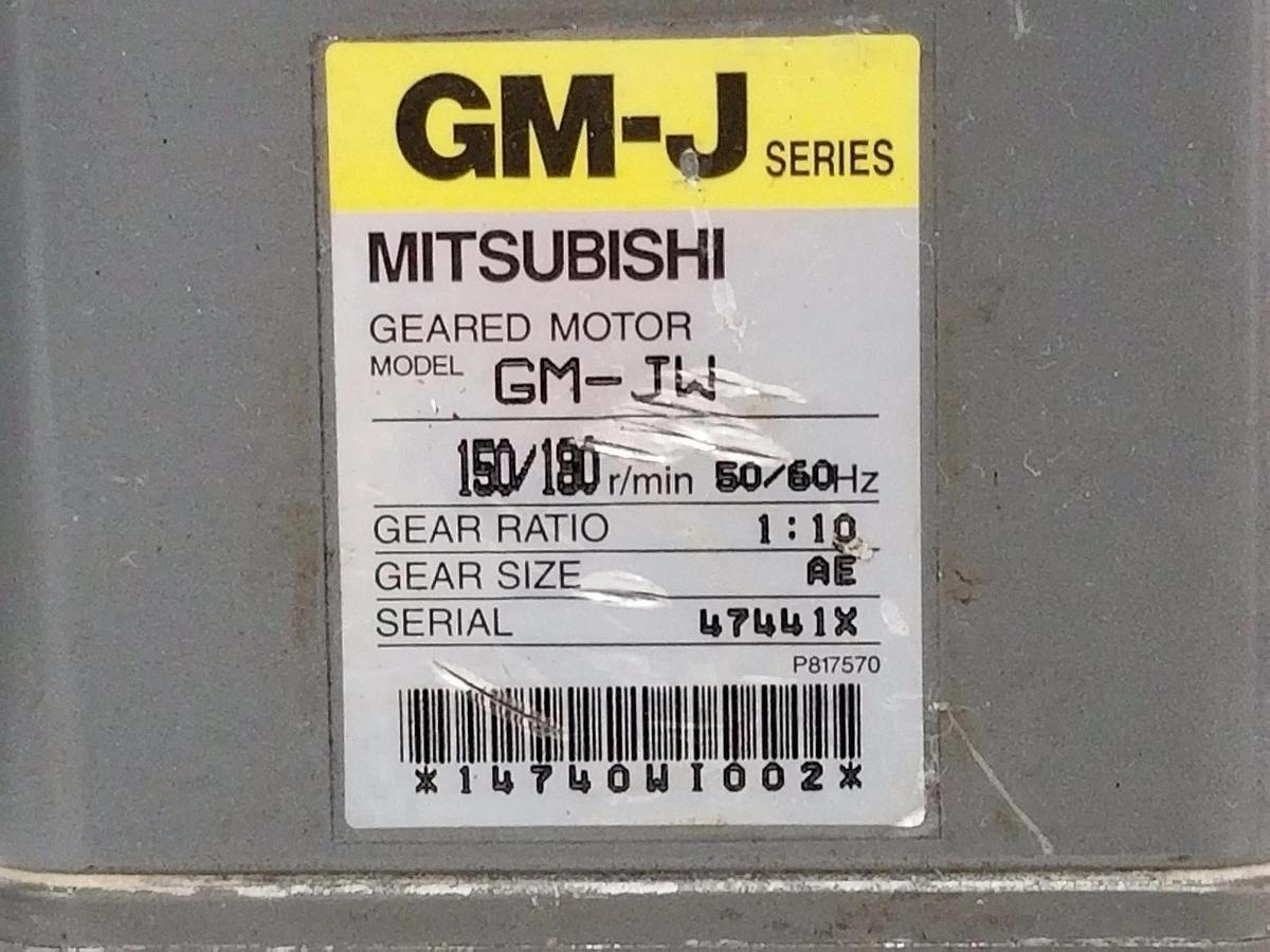 Used MITSUBISHI GM-JW GEARED MOTOR 150/180RPM, 50/60HZ, 1:10 GEAR RATIO, GMJW