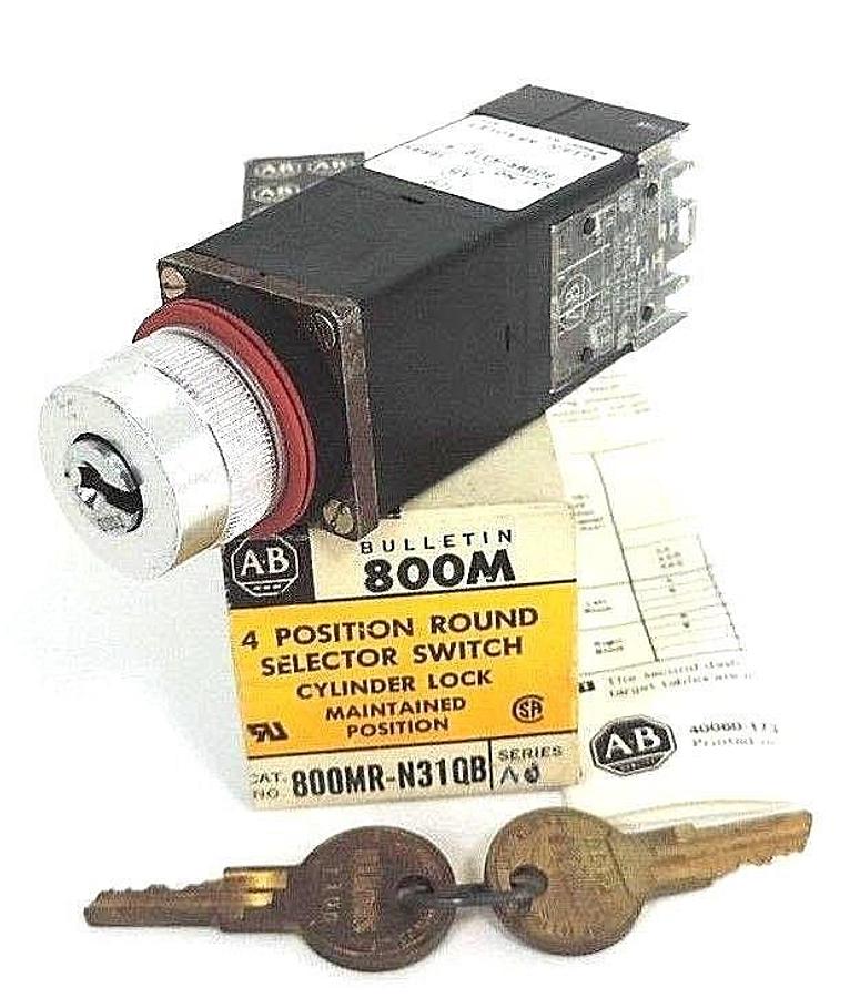 Used NIB ALLEN BRADLEY 800MR-N31QB SER. A SELECTOR SWITCH 800MR-N31Q W/ KEYS