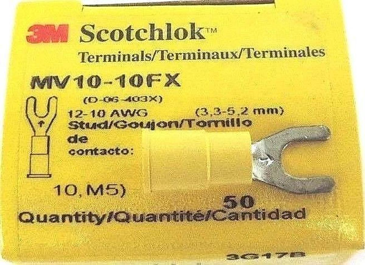 Used LOT OF 100 3M SCOTCHLOK MV10-10FX FORK TERMINALS MV1010FX, 12-10 AWG
