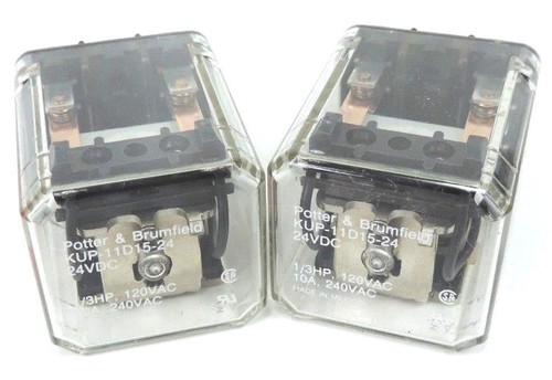 Used LOT OF 2 POTTER & BRUMFIELD KUP-11D15-24 RELAYS 24VDC KUP11D1524
