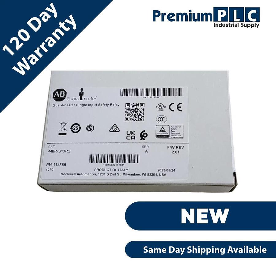 Used NEW ALLEN BRADLEY 440R-S13R2 /A GUARDMASTER SINGLE INPUT SAFETY RELAY F/W 2.01
