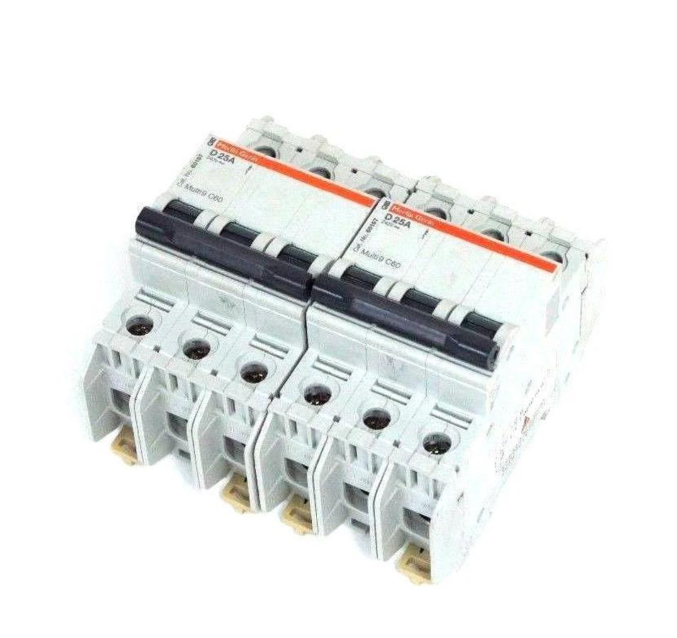 Used LOT OF 2 MERLIN GERIN 60197 MULTI 9 C60 D 25A CIRCUIT BREAKERS D25A