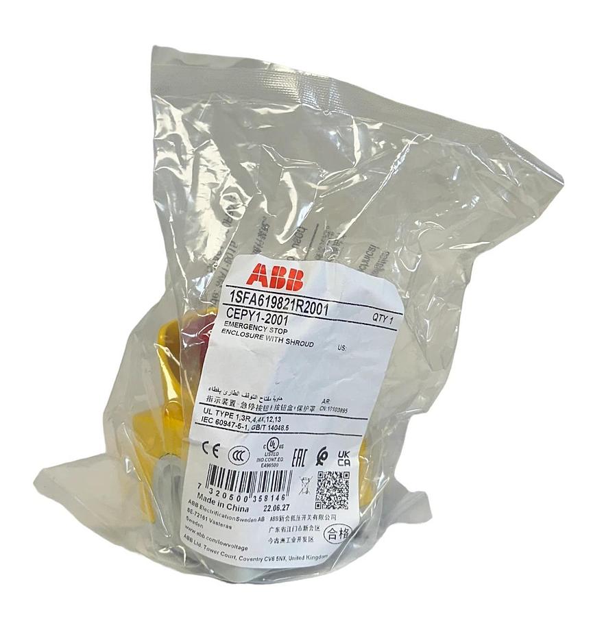 Used ABB 1SFA619821R2001 / CEPY1-2001 EMERGENCY STOP ENCLOSURE W/ SHROUD NSFS