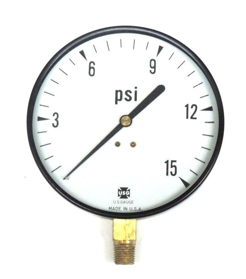 Used NIB AMETEK P-500 15PSI PRESSURE GAUGE 1/4'' ANPT LM, 4 1/2'' SIZE, 005546, P500
