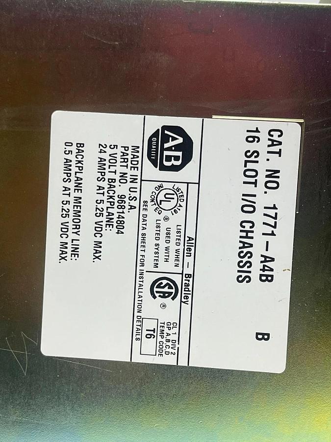 Allen-Bradley 1771-A4B Series B 16-Slot I/O Chassis PLC-5 Rack NEW