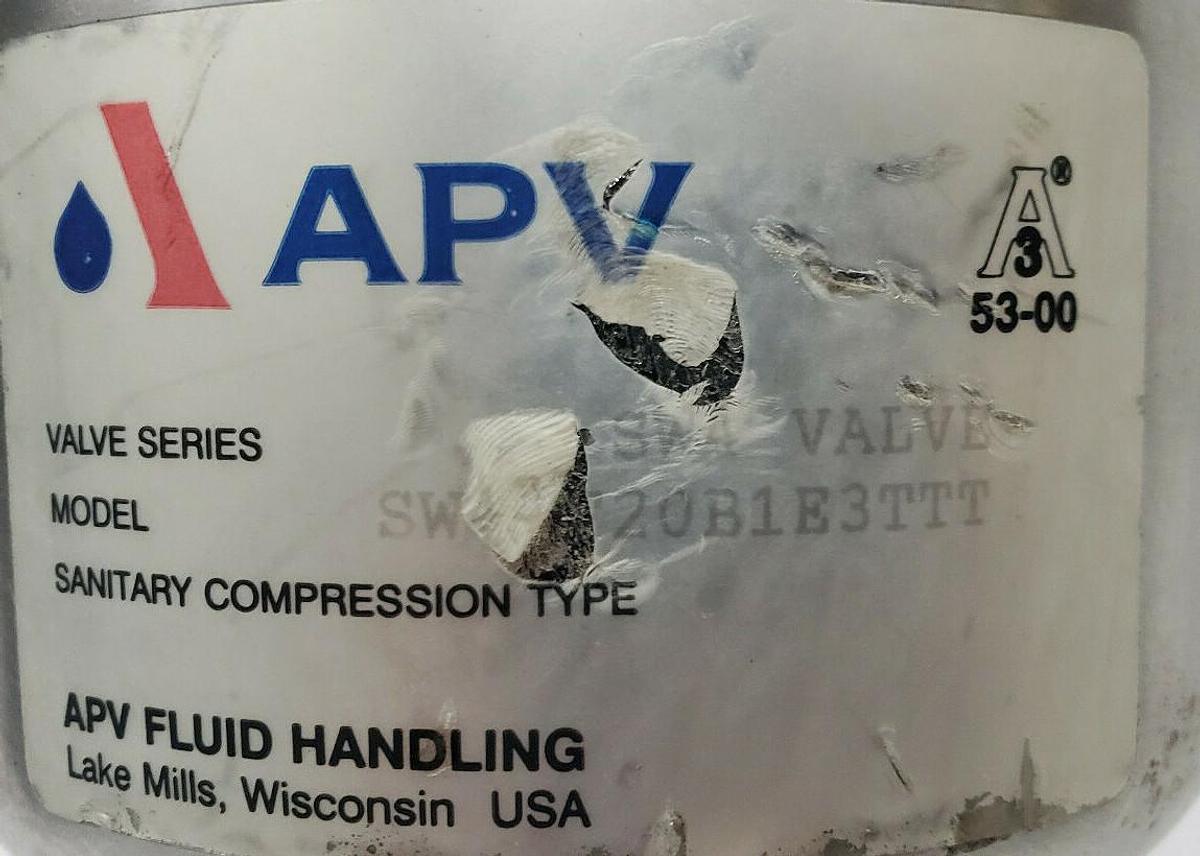 Used APV SW43T20B1E3TTT SINGLE SEAT VALVE, 70-150PSI, 5-10BAR, SERIES SW4