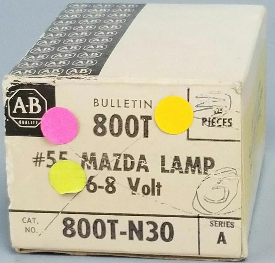 Used BOX OF 5 NEW ALLEN BRADLEY 800T-N30 SER. A #55 BULBS 6.3 V, 800TN30