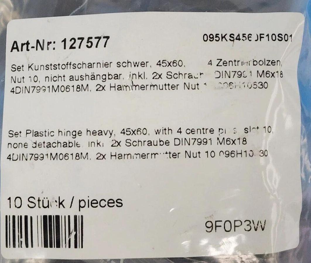 Used LOT OF 10 NEW KUNSTSTOFFSCHARNIER SCHWER 095KS4560F10S01 45X60 HINGES 127577