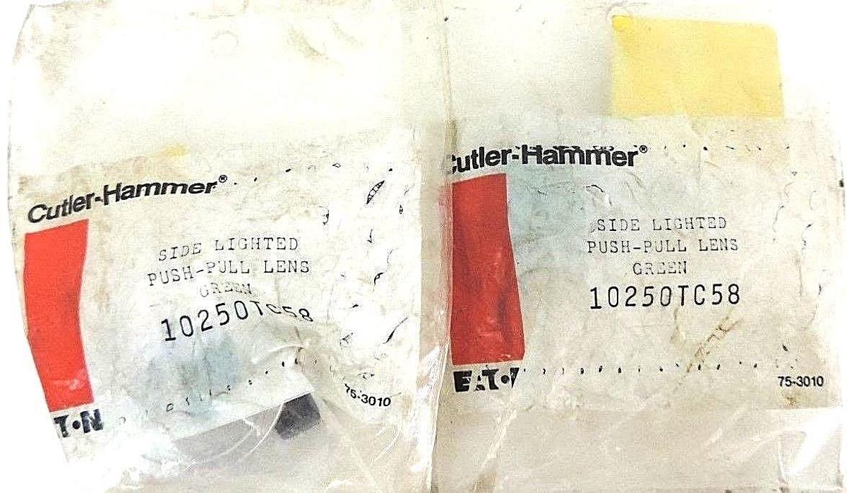 Used LOT OF 2 NEW CUTLER-HAMMER 10250TC58 SIDE LIGHTED PUSH-PULL LENS GREEN