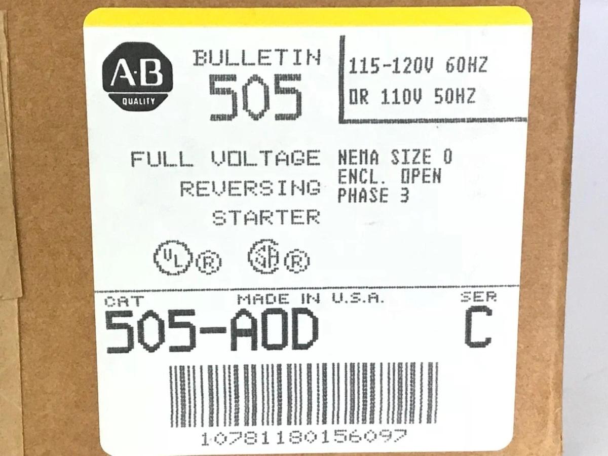 NIB ALLEN BRADLEY 505-AOD SERIES C SIZE 0 PHASE 3 REVERSING STARTER 505AOD
