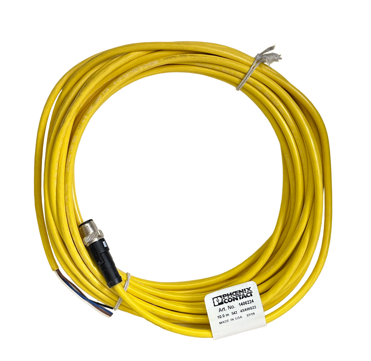 Used NEW PHOENIX CONTACT 1406224 M12 ACTUATOR/SENSOR CABLE 10M 4-POSITION YELLOW