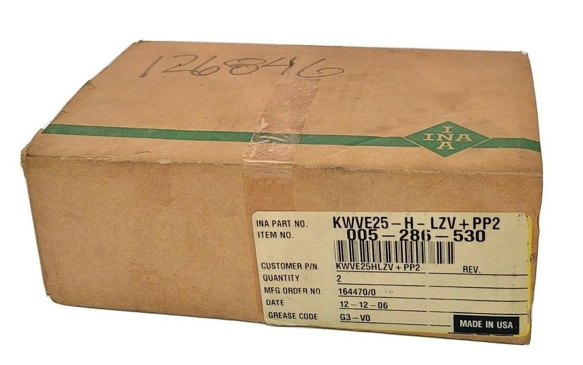 Used BOX OF 2 NIB INA KWVE25-H-LZV+PP2 LINEAR CARRIAGE BEARINGS 005-286-530