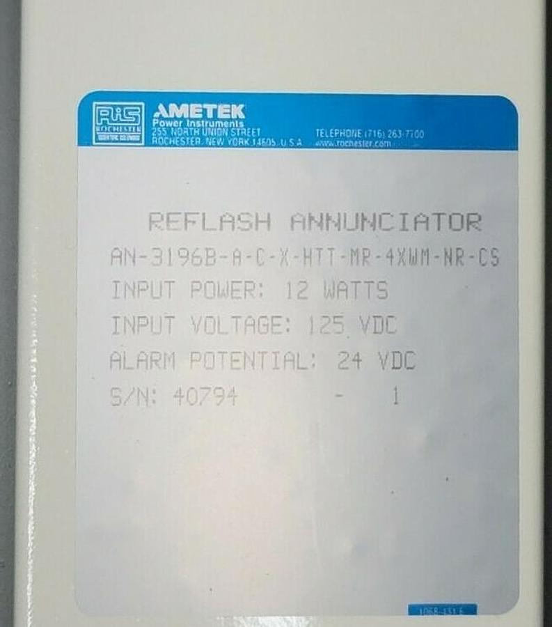 Used NEW RIS AMETEK AN-3196B-A-C-X-HTT-MR-4XWM-NR-CS REFLASH ANNUNCIATOR W/ SOUNDER