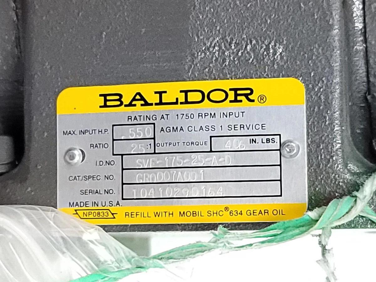 Used NEW BALDOR SVF-175-25-A-D SINGLE GEAR REDUCER .550HP 25:1 GR0007A001 SVF17525AD