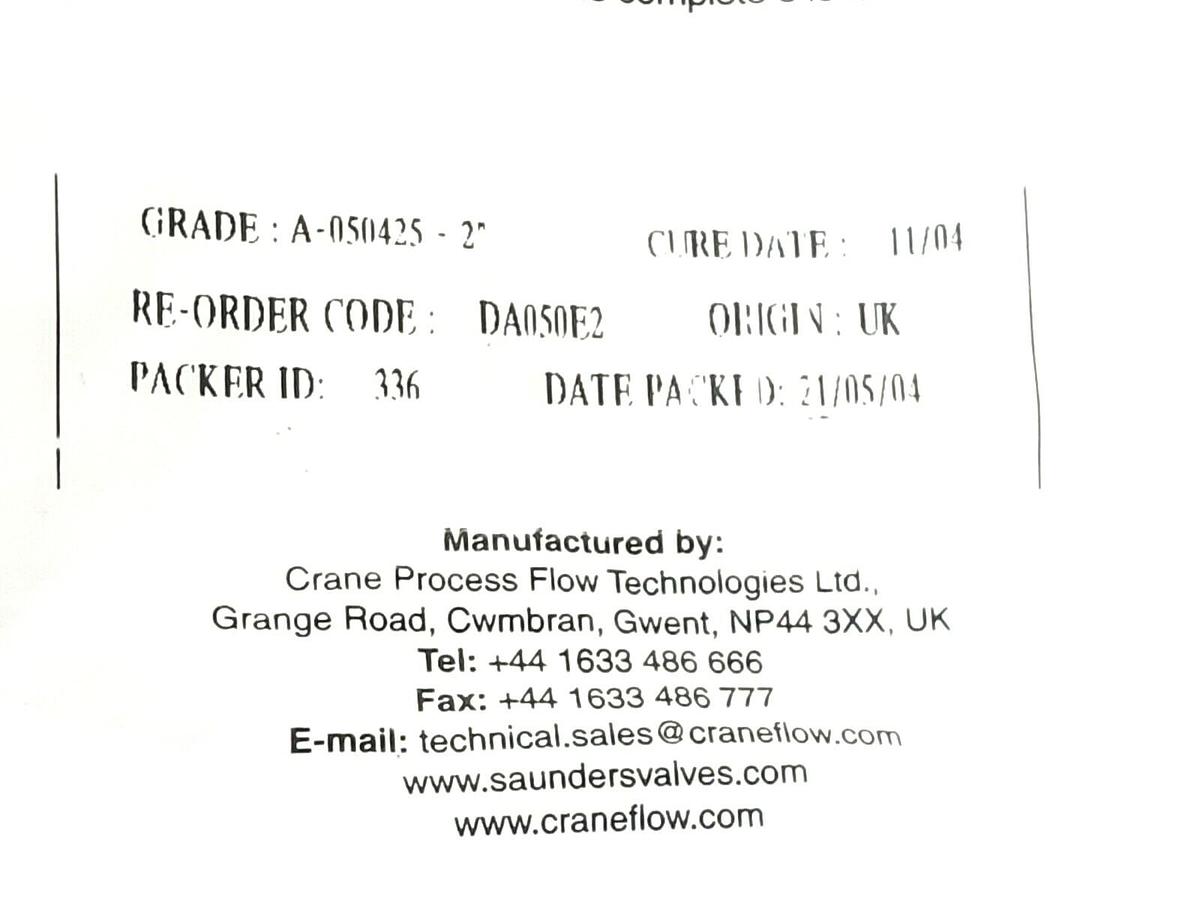 NEW SAUNDERS DA050E2 DIAPHRAGM 2'' A-050425-2''