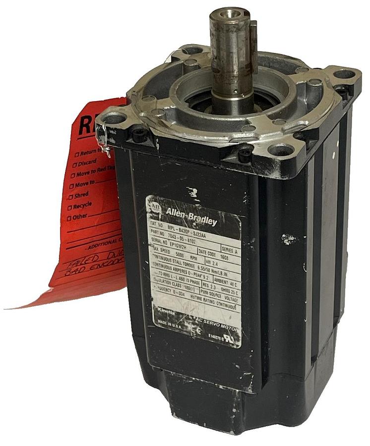 Used Allen Bradley MPL-B430P-SJ22AA Servo Motor | Red Tagged | Bad Encoder - AS IS