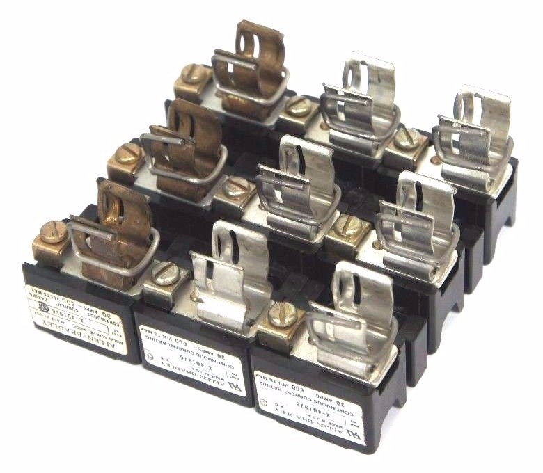 Used LOT OF 3 ALLEN BRADLEY X-401978 FUSE BLOCKS 30AMP, 600 VOLT MAX, X401978