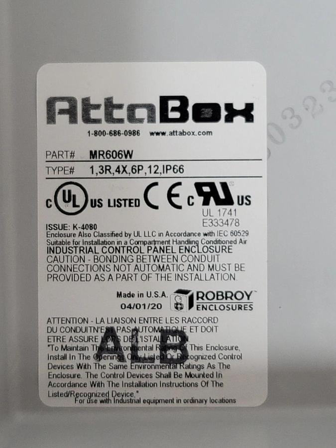 Used NIB ROBROY MR606W ATTABOX MACHOBOX SERIES ENCLOSURE 6 X 6 X 6IN (HXWXD)