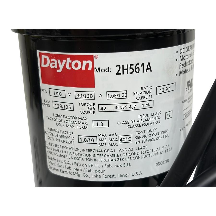 Used Dayton 2H561A | 2H561 Parallel DC Gearmotor 1/10 HP 90V/130V 139 RPM New Surplus