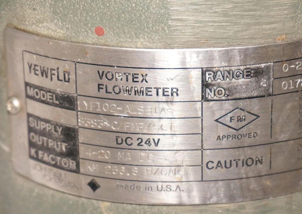 Used JOHNSON YOKOGAWA YF102-ALSB1A-S3S3-C/FMF/SCT VORTEX FLOWMETER DC24V 4-20MADC