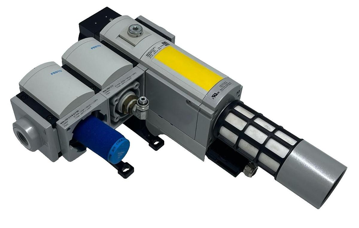 Used Festo MS6 Pneumatic Assembly: MS6-SV-1/2 Safety Valve + MS6-LFM Filter + MS6-FRM