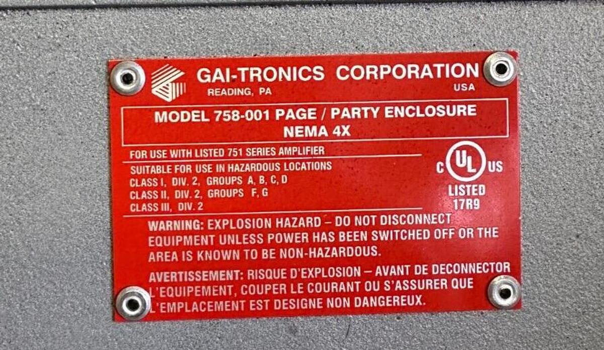 Used NEW GAI-Tronics 758-001 / 758001 PAGE / PARTY ENCLOSURE NEMA 4X ALUMINUM