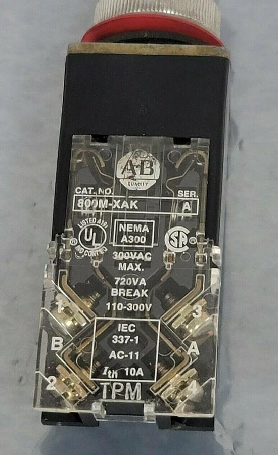 Used ALLEN BRADLEY 800MR-PA16S PUSHBUTTON SER. D W/ 800M-XAK SER. A