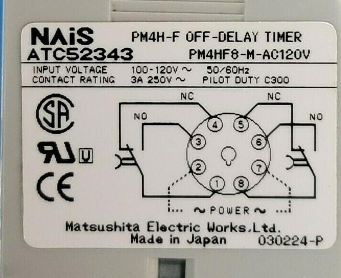 Used LOT OF 2 NAIS PM4H-F OFF-DELAY TIMERS ATC52343 PM4HF8-M-AC120V