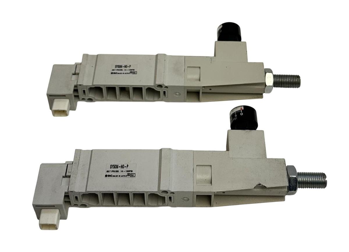Used 2 SMC SY50M-N0-P / SY50MN0P PNEUMATIC PRESSURE REGULATORS W/ GAUGE 1-PORT USNP