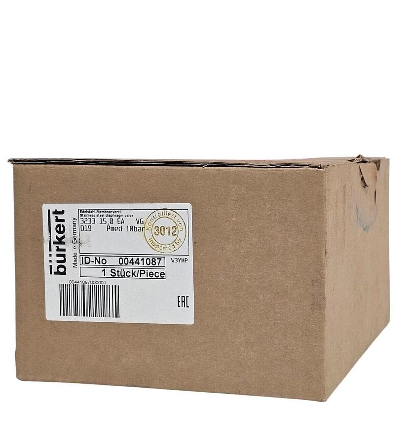 Used NIB BURKERT 3233 15,0 EA VG DIAPHRAGM VALVE ID-NO: 00441087