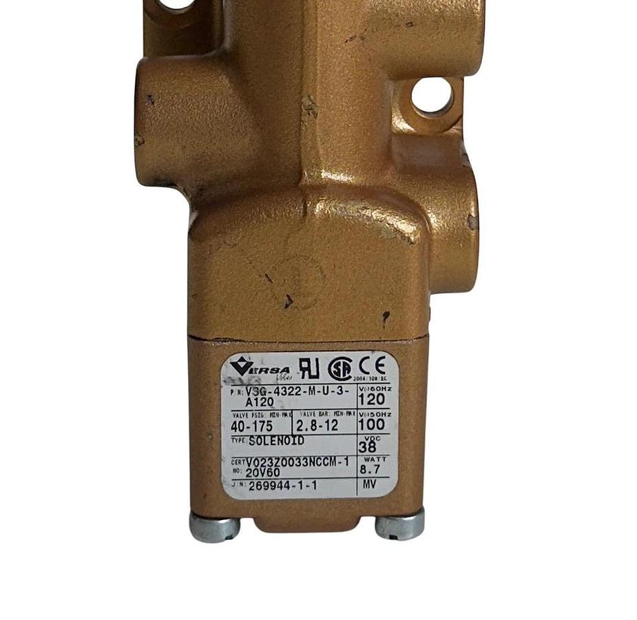 Used VERSA VALVES VSG-4322-M-U-3-A120 / VSG4322MU3A120 SOLENOID VALVE 100-120V USNP