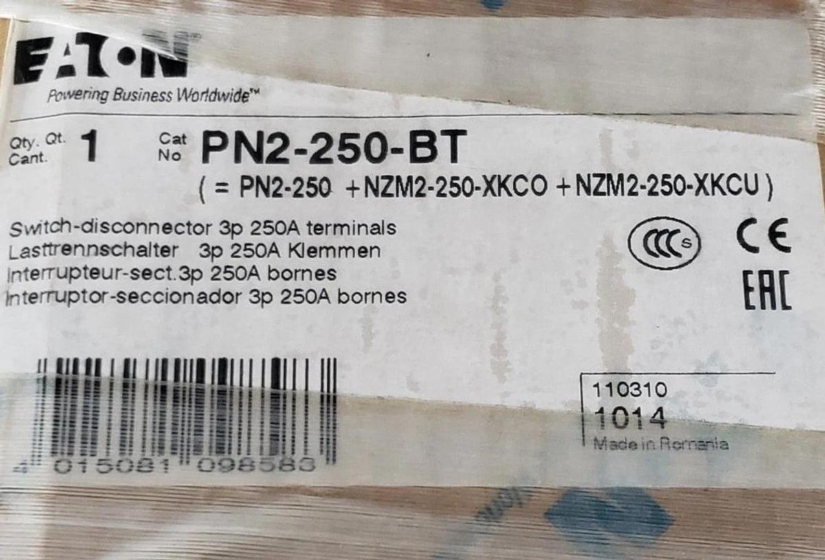 Used EATON MOELLER PN2-250-BT DISCONNECT SWITCH 3P 250A W/ NZM2-XSTS & NZM-XSTK