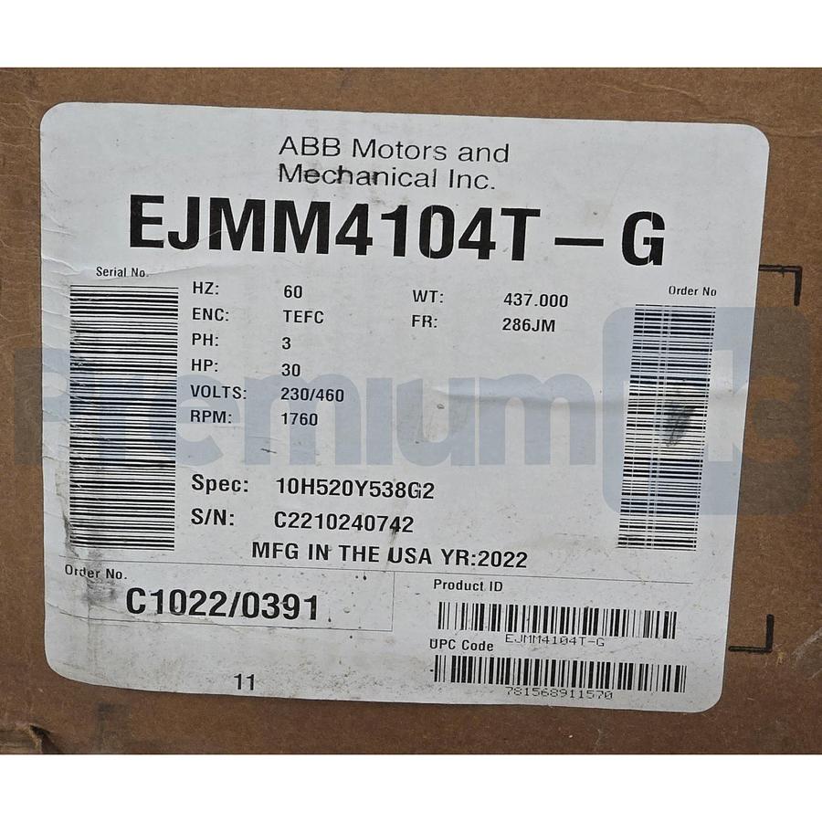 Used Baldor Evapco EJMM4104T-G Evapcold Compressor Motor TEFC 230/460V 30HP 10-397P
