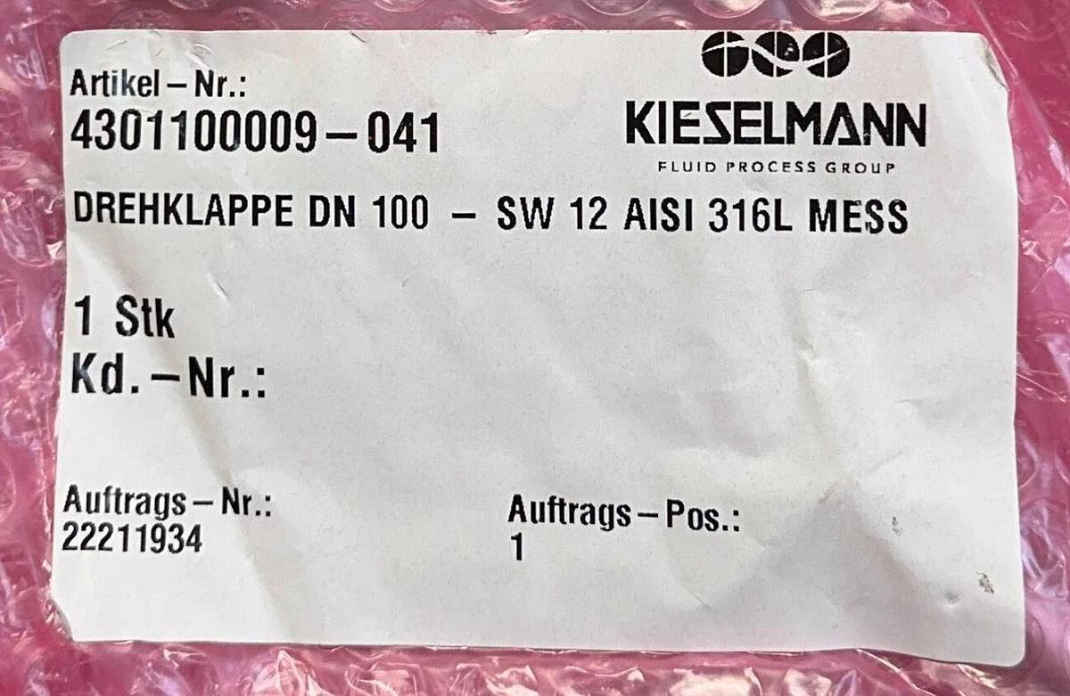 KIESELMANN 4301100009-041 / 4301100009041 ROTARY VALVE DN100 SW12 AISI 316L NSMP