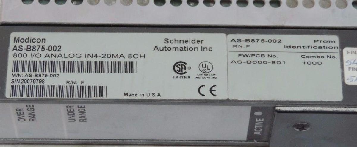 Used MODICON AS-B875-002 ANALOG INPUT AS-B000-801 PROM 4-20MA 1-5V ASB875002