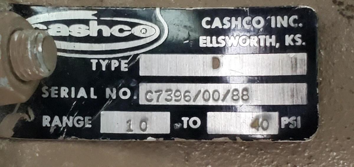Used CASHCO TYPE D 10-40PSI REGULATOR VALVE ASSY W/ 0-100PSI GAUGE & QT8-316 FITTING