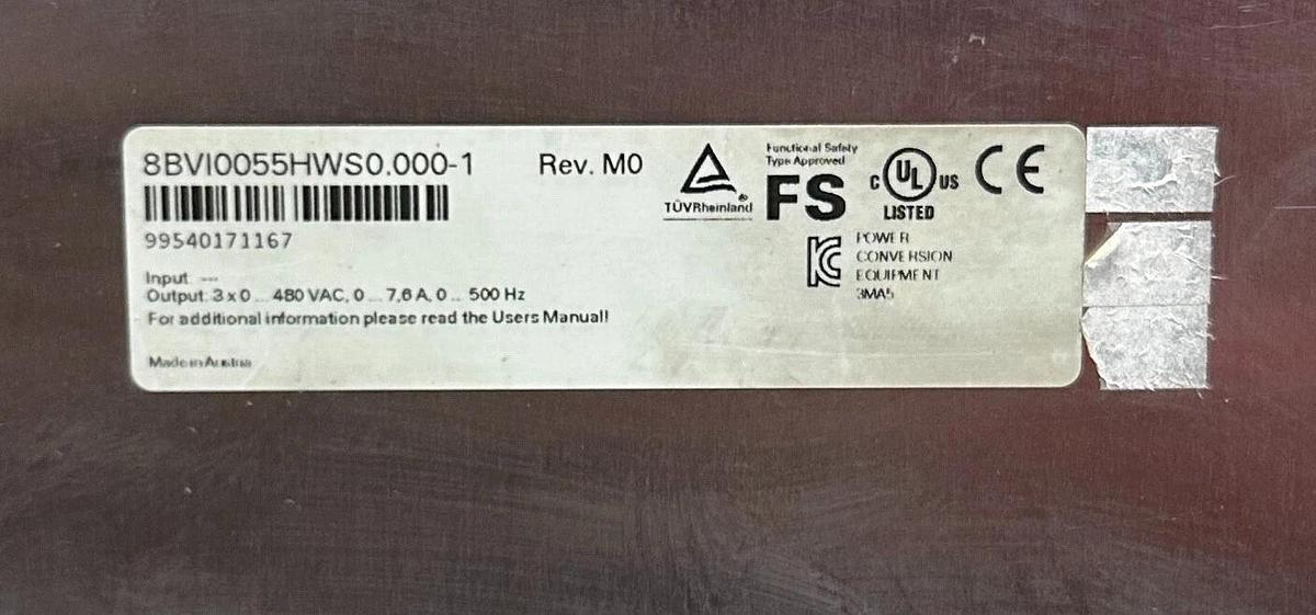Used B&R 8BVI0055HWS0.000-1 / 8BVI0055HWS00001 ACOPOS multi I0055S DRIVE 480VAC USNP